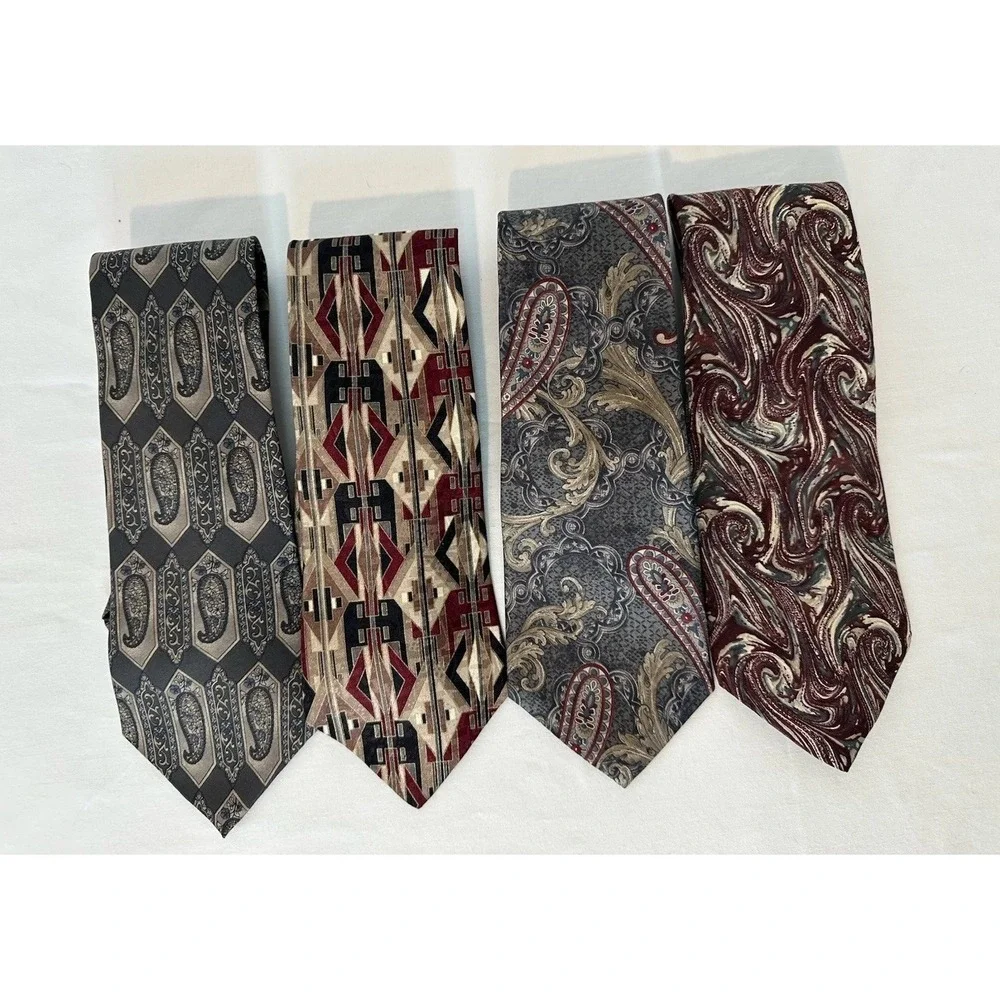 Vintage Lot 4 Henry Grethel 100% Italian Silk Ties Made USA Paisley Abstract